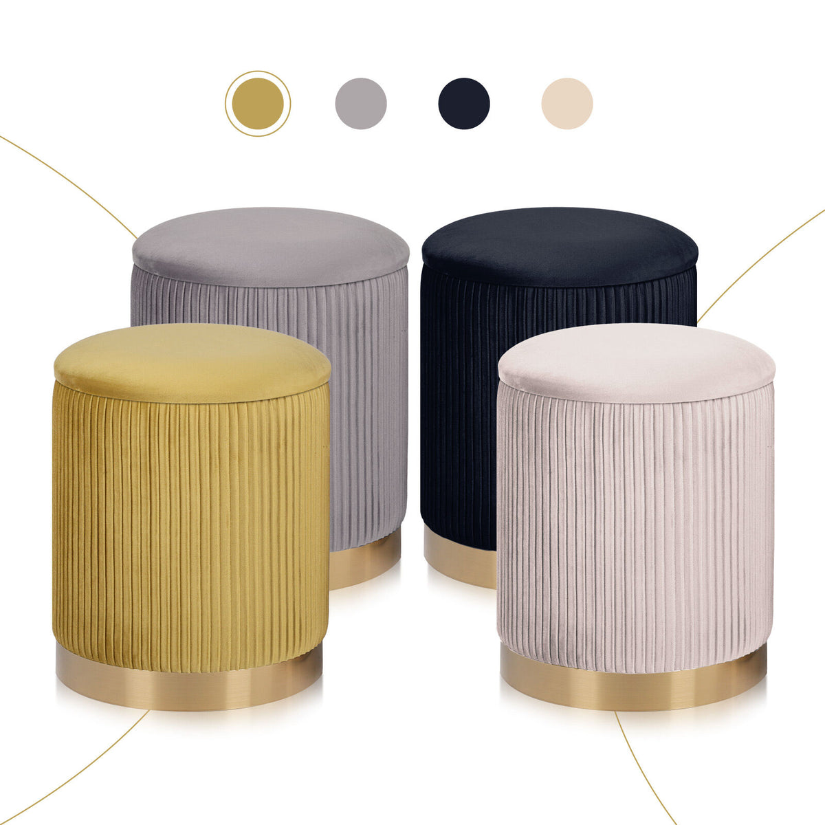 2X Side Table Storage Ottoman - Velvet Stool MIRA Mustard