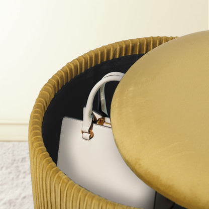 2X Side Table Storage Ottoman - Velvet Stool MIRA Mustard