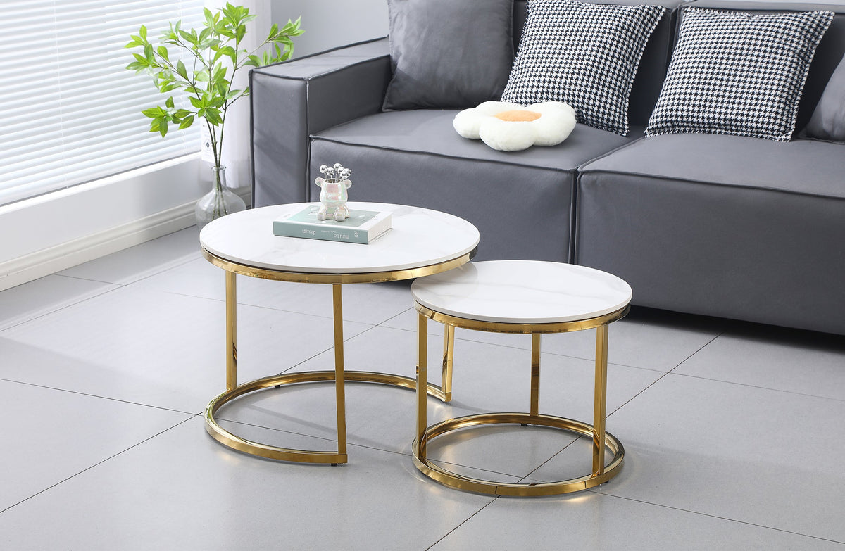 Nesting Style Coffee Table - White on Gold - 60cm/45cm