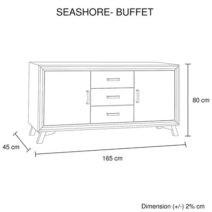 Buffet Sideboard in Silver Brush Colour with Solid Acacia & Veneer Wooden Frame Storage Cabinet with Drawers