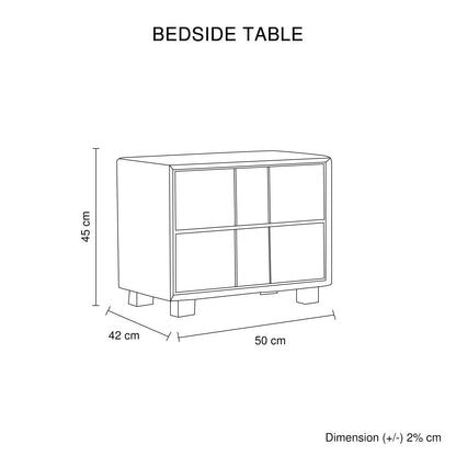 Prado Bedside Table MDF Construction Fabric Upholstery Iron Feet