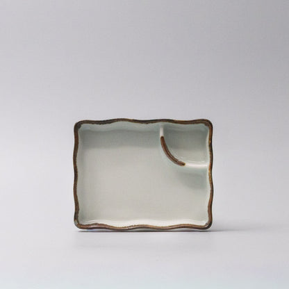 Sushi Plate Inbuilt Sauce Dish 15cm Tenmokku Edge Design