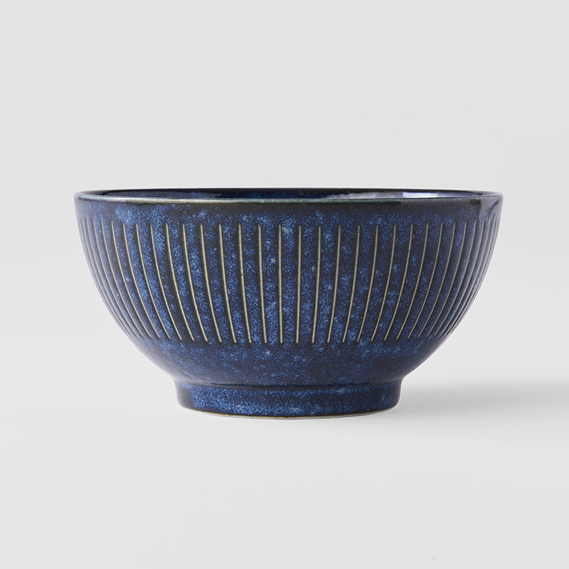 Rice Bowl 13.3cm Ridged Indigo Glaze