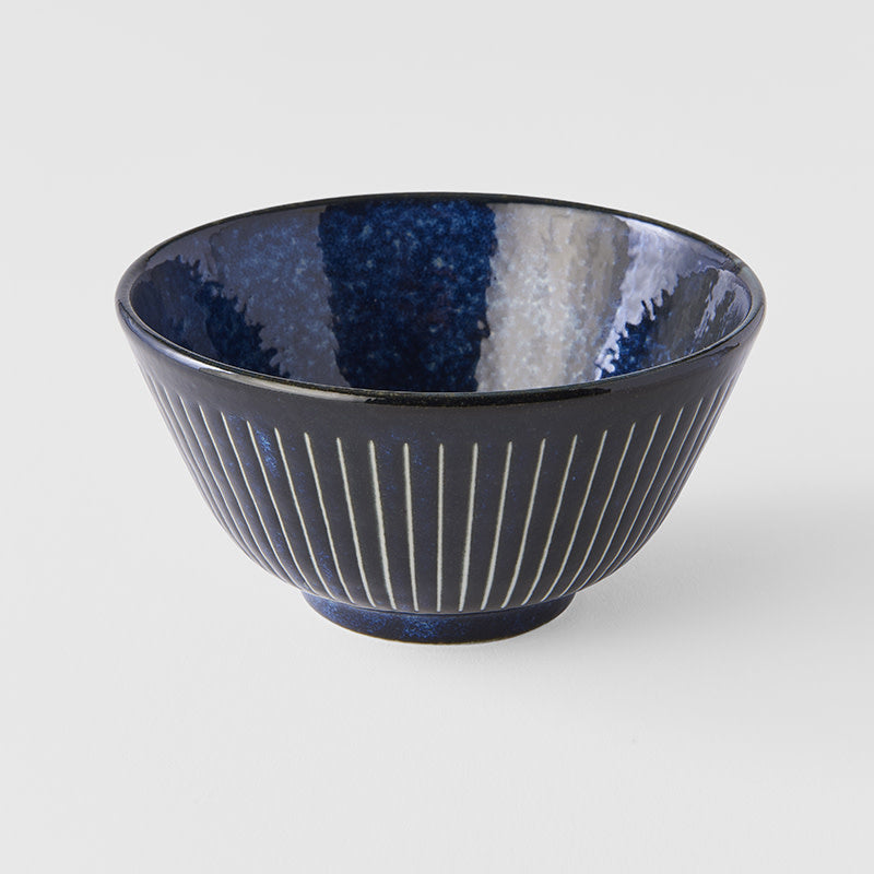 Rice Bowl Fluted 12cm Ridged Indigo Blue Glaze