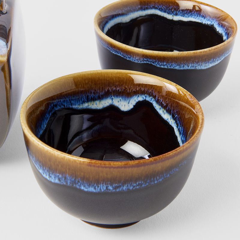 Tea Set 5pcs Tenmokku Bright Blue Glaze