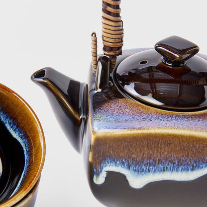 Tea Set 5pcs Tenmokku Bright Blue Glaze