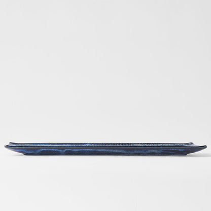 Plate Rectangular 33x10cm Lines Dark Blue Glaze