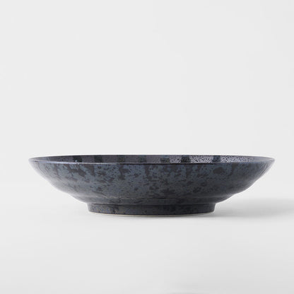 Pasta Bowl Flat 23cm Gloss Black Stripes On Gunmetal Black Glaze