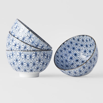 Bowl Set 4pcs Starburst Blue Design