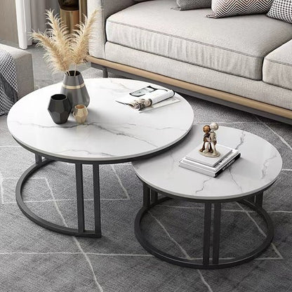 Stylish Round Nesting Coffee Tables with Metal Frame