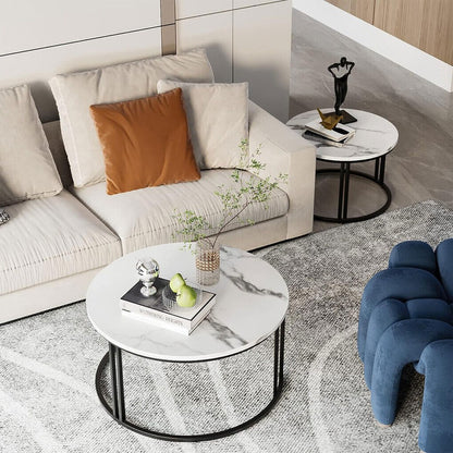 Stylish Round Nesting Coffee Tables with Metal Frame