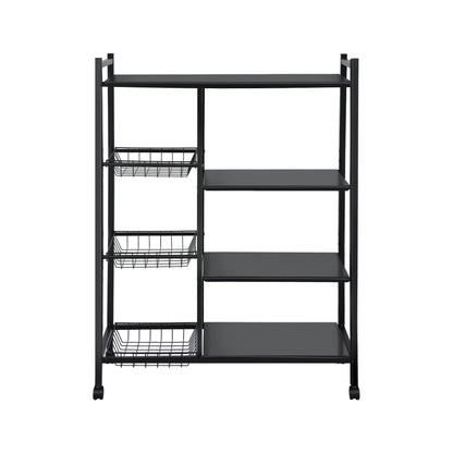 Artiss 4-Tier Kitchen Rack Microwave Bakers Storage Shelf with 3 Baskets Wheels