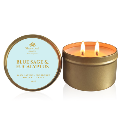 Blue Sage & Eucalyptus 100% Natural Fragrance Soy Candle Tin 165g