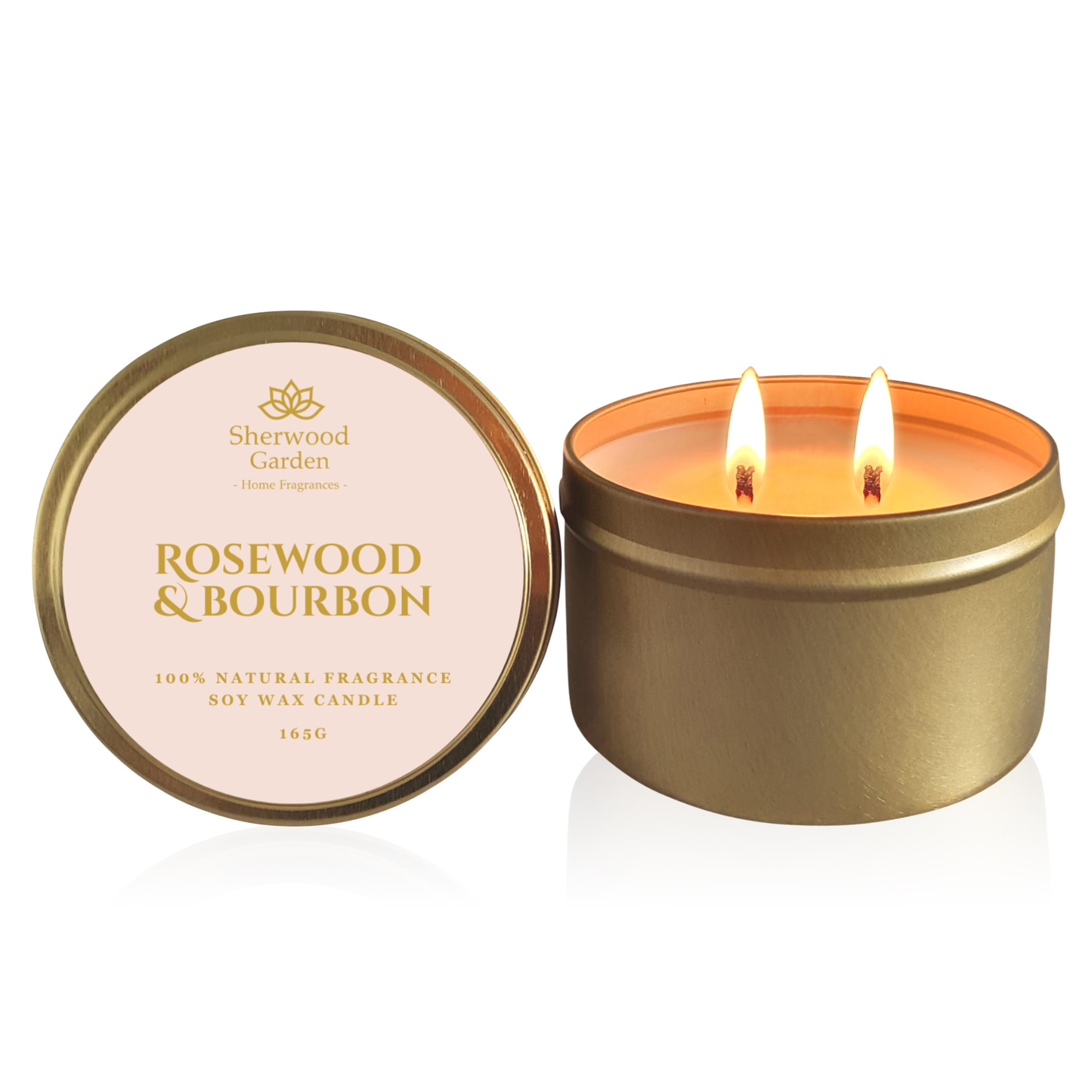 Rosewood & Bourbon 100% Natural Fragrance Soy Candle Tin 165g
