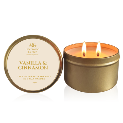 Vanilla & Cinnamon 100% Natural Fragrance Soy Candle Tin 165g