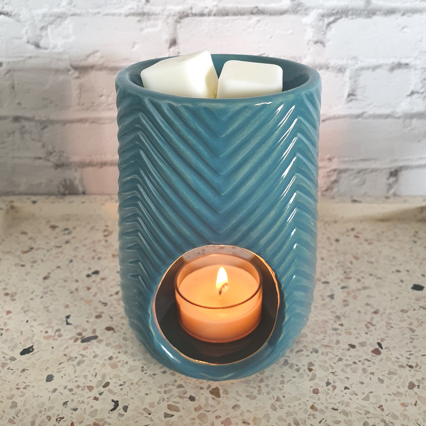 Deep Ocean Herring Bone Ceramic Tealight Oil Burner