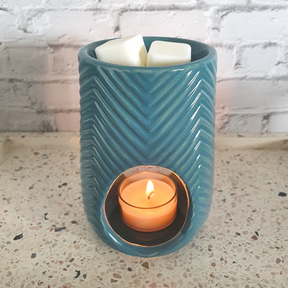 Deep Ocean Herring Bone Ceramic Tealight Oil Burner