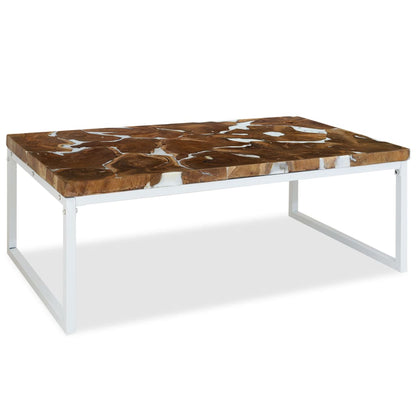 Coffee Table Teak Resin 110x60x40 cm White and Brown