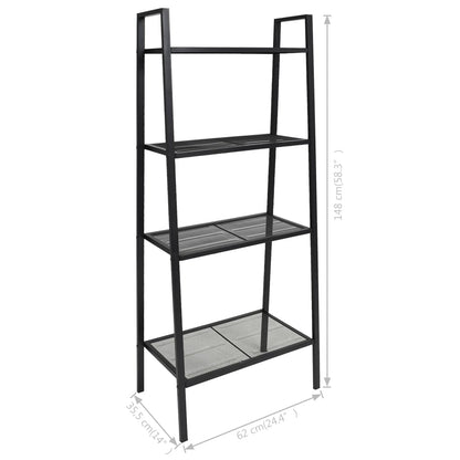 Ladder Bookcase 4 Tiers Metal Black