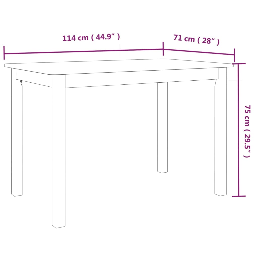 Dining Table White and Brown 114x71x75 cm Solid Rubber Wood