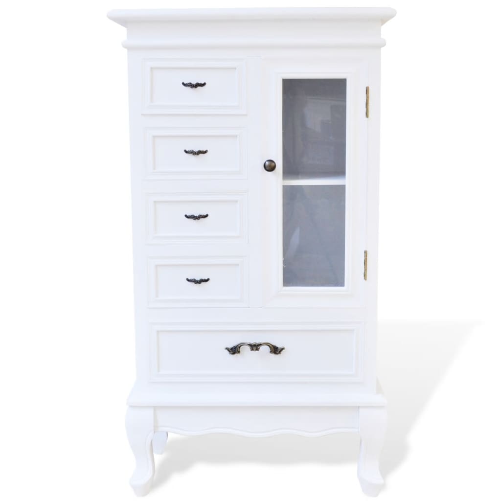 Cabinet with 5 Drawers 2 Shelves White