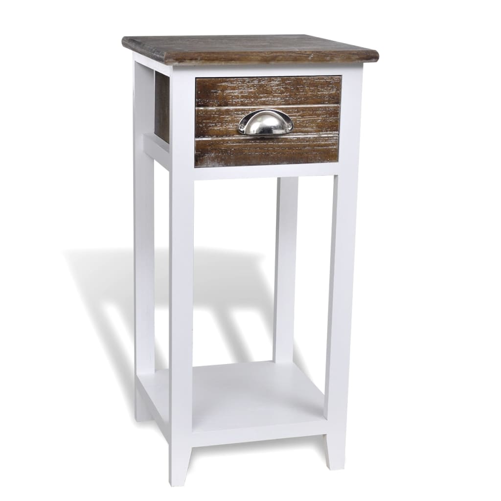 Nightstand with 1 Drawer Brown and White