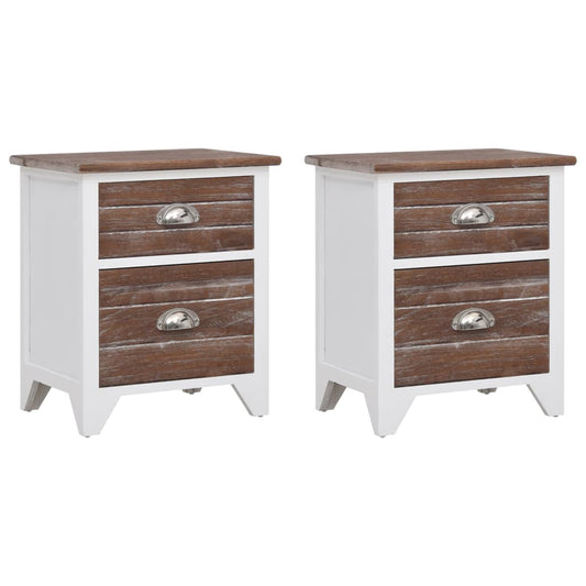 Nightstand 2 pcs with 2 Drawers Brown and White