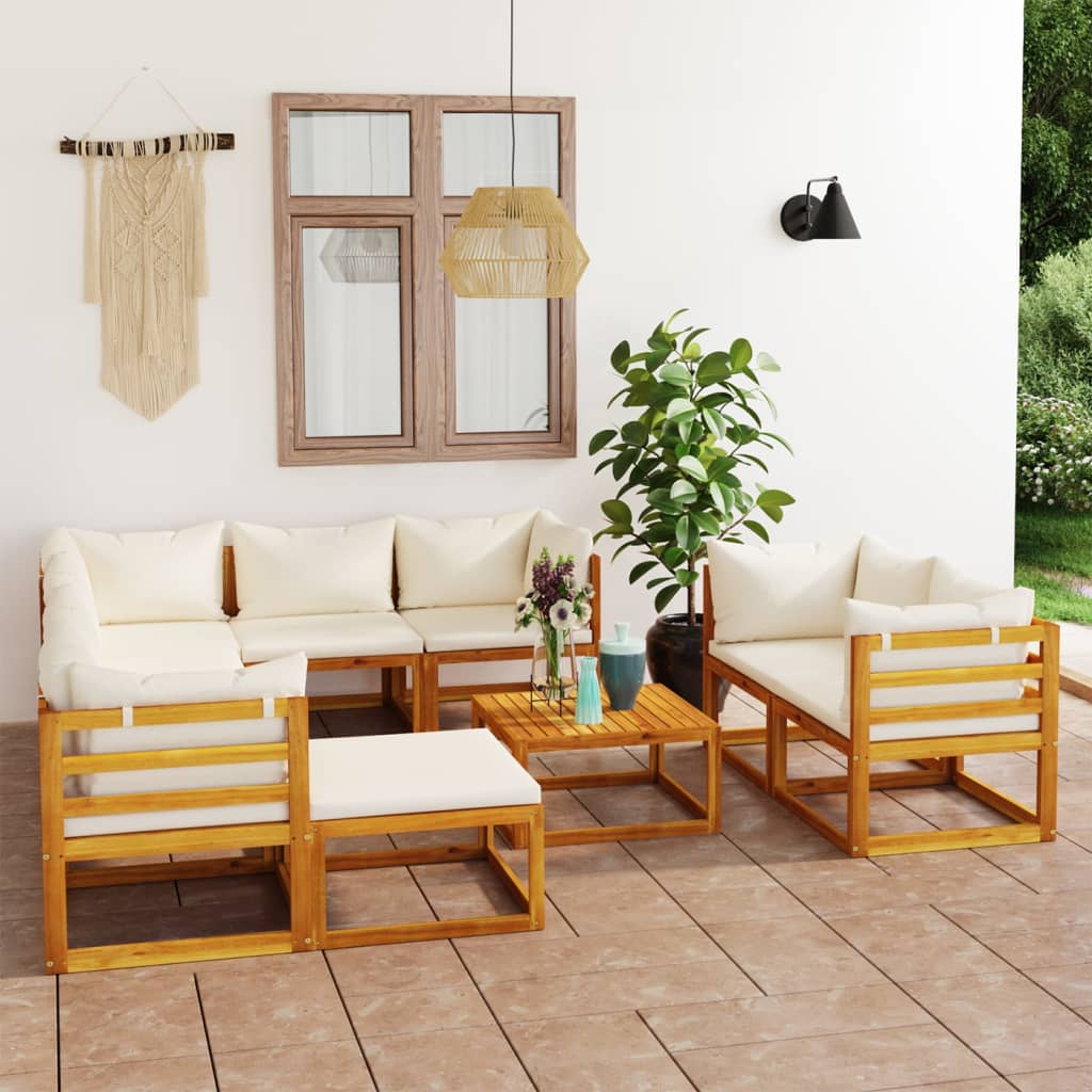 10 Piece Garden Lounge Set with Cushion Cream Solid Acacia Wood