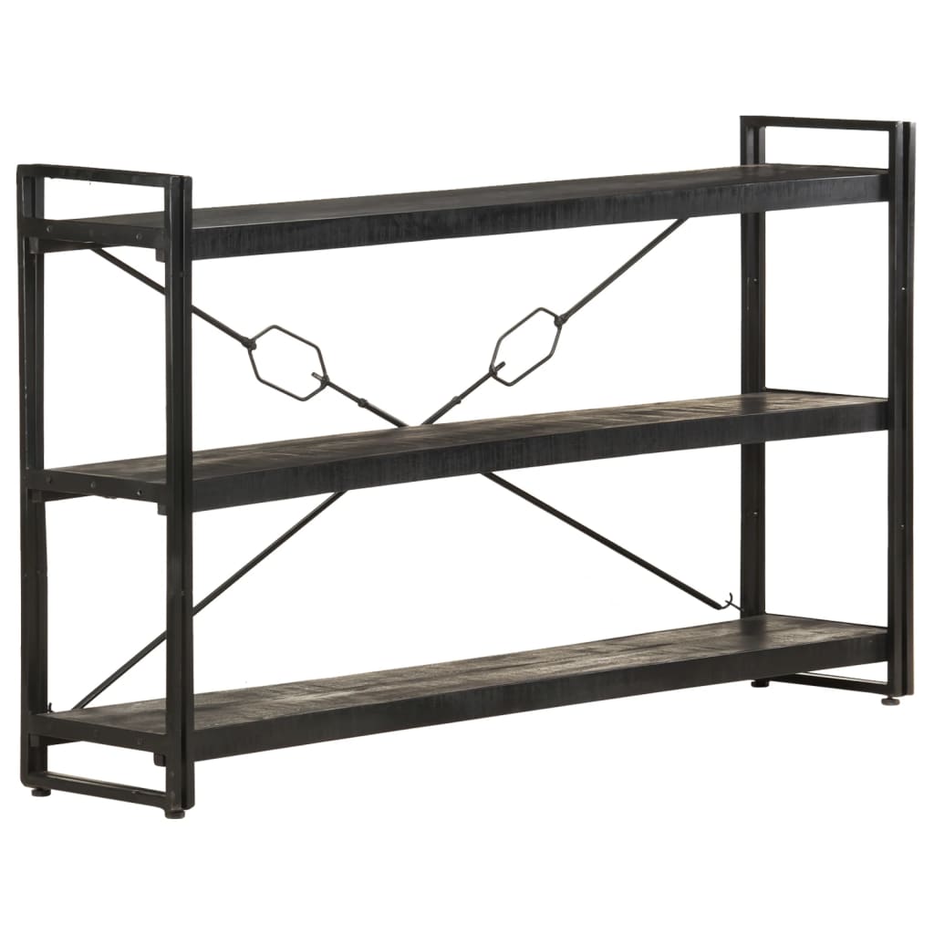 3-Tier Bookcase Black 140x30x80 cm Solid Mango Wood