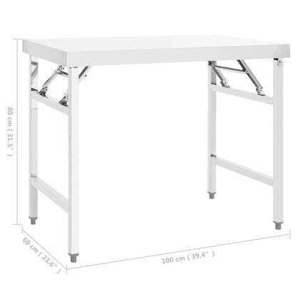 Kitchen Folding Work Table 100x60x80 cm Stainless Steel