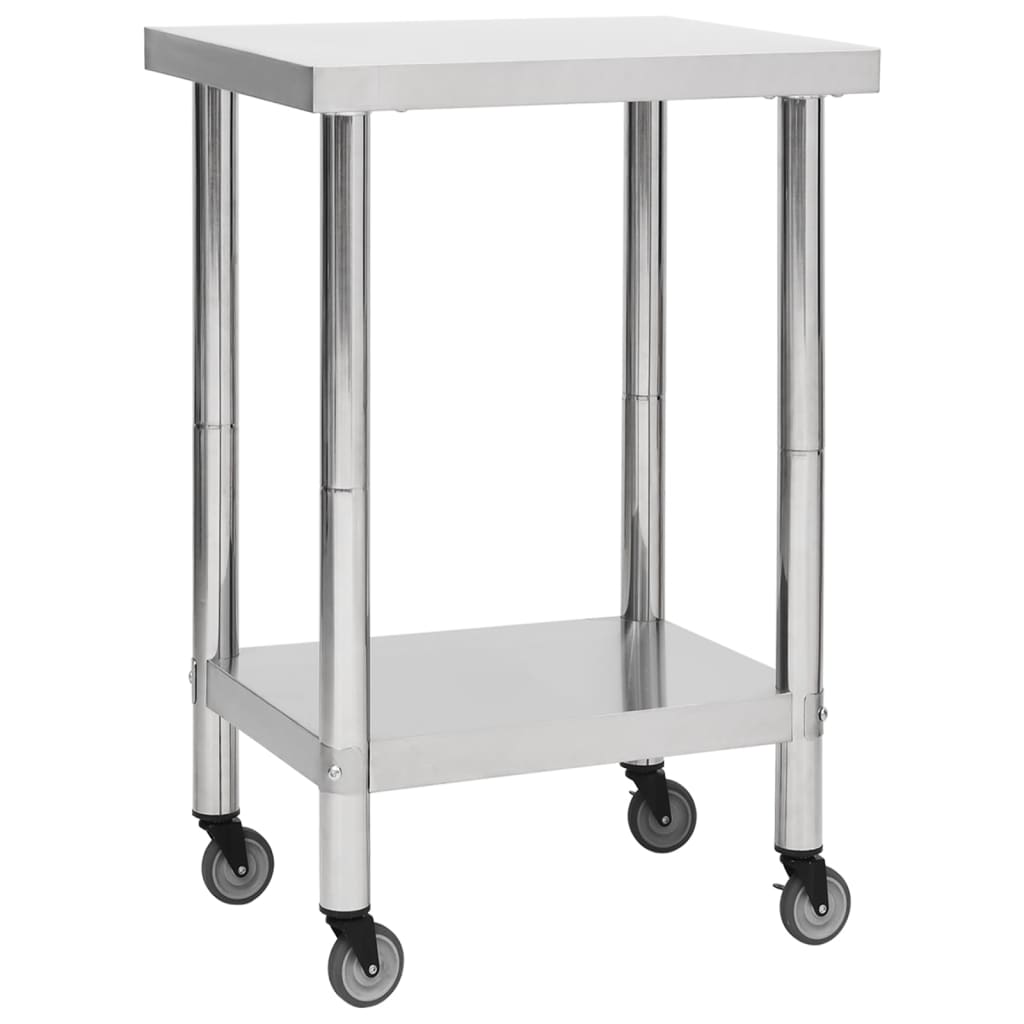 Kitchen Work Table with Wheels 60x60x85 cm Stainless Steel