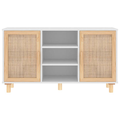 Sideboard White 105x30x60 cm Solid Wood Pine and Natural Rattan
