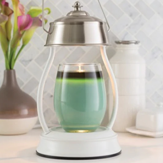 White Nickel Hurricane Lantern Candle Warmer